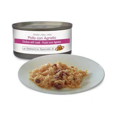 Filets de POULET au naturel avec AGNEAU pour chats, 85 g